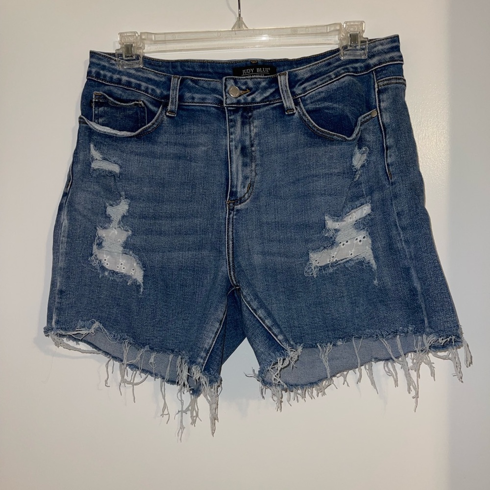 Judy Blue Sold Out Distressed Lace Pocket Lined Shorts 2X